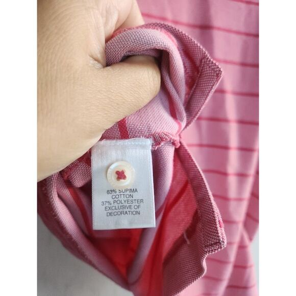 Cremieux Men Pink w/Red Stripe Supima Cotton Short Sleeve Polo Shirt size Large - Picture 8 of 9